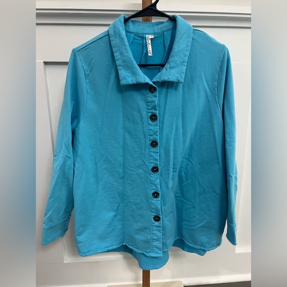 Lulu-B Blue Notched Collar Button Down Shirt sz XL - Picture 1 of 9